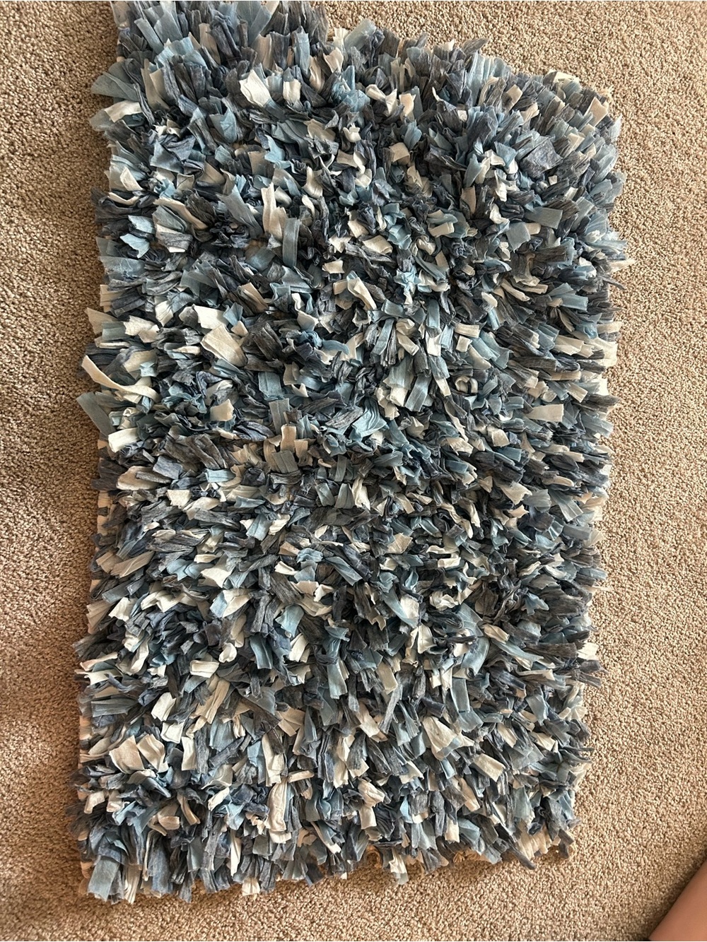 Rag Rug Shag rug in Blue & White 24” x 40”
